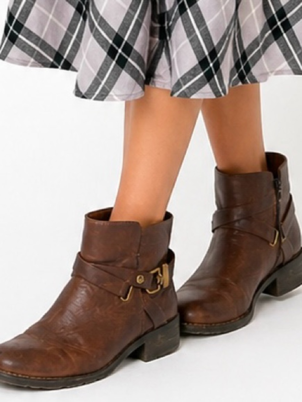 Eurosoft Brown faux Leather Ankle Boots Buckle Zip Distressed Comfort 9 Heritage